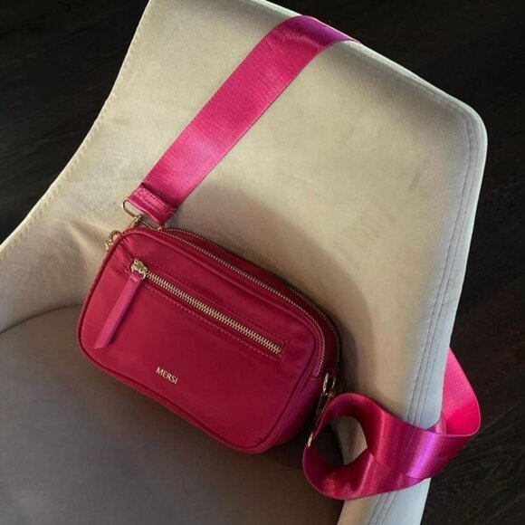 MERSI June Nylon Crossbody Bag in Magenta with Gold Hardware - Picture 1 of 15